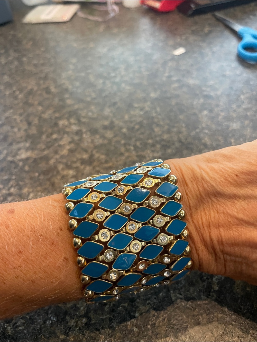 Cache Blue and Gold Crystal Stretch Bracelet